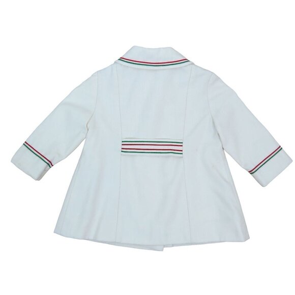 VINTAGE Kid's White Wool Pea Coat with Red Green Stripe A Rainbow Coat - Picture 4 of 9